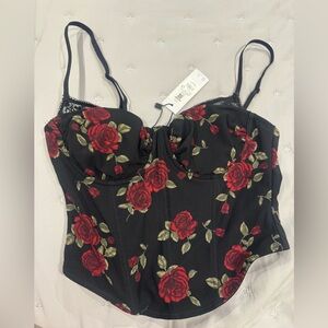 Garage Floral Mesh Corset Top Roses Lace Bustier Size Small NWT